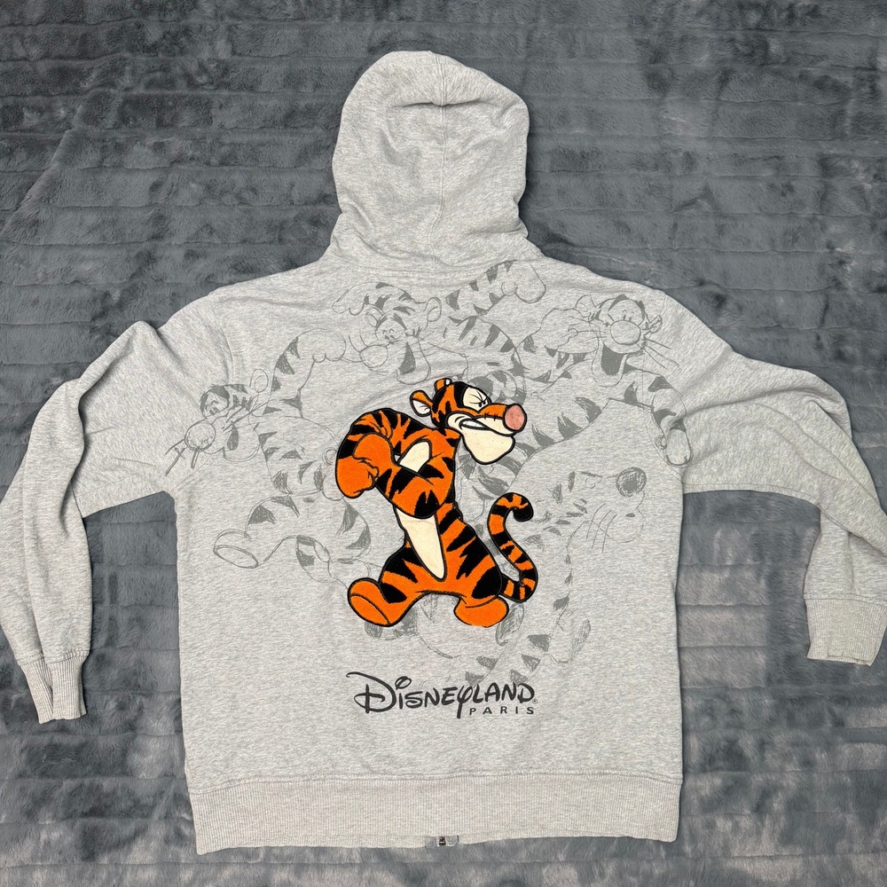 Disney Parks Tigger Full Zip Hoodie Mens Medium Gray Disneyland Paris Chenille